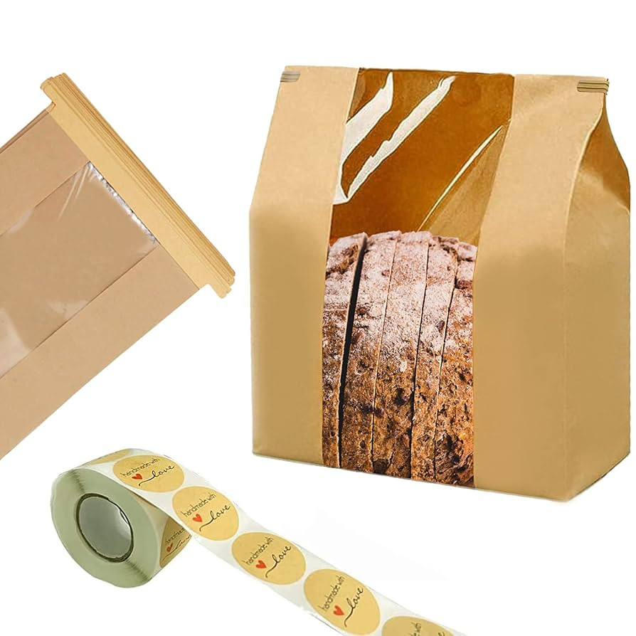 100 Pack Large Kraft Paper Bread Bags for Homemade Bread Sourdough Bags 14" x 8.3" x 3.5" with Ti... | Amazon (US)