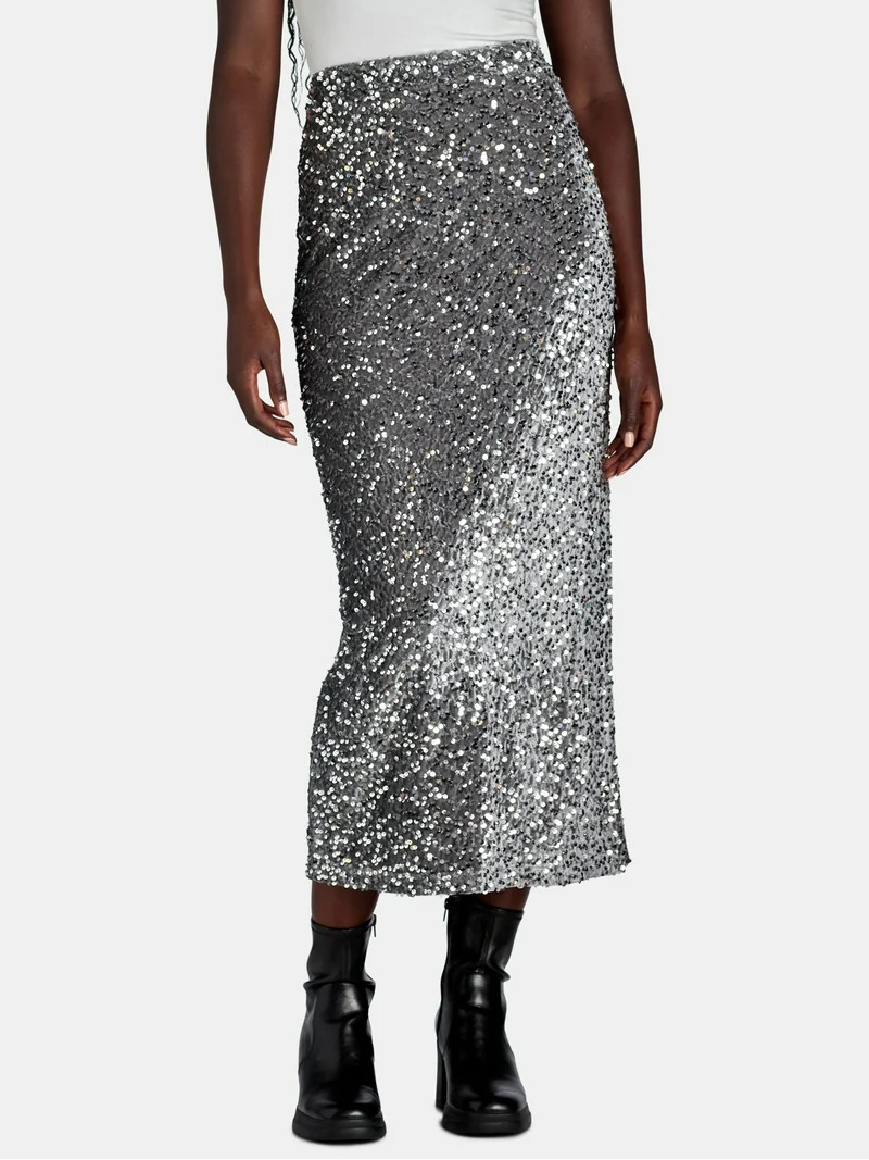 Madden NYC Women’s and Women's Plus Sequin Velvet Maxi Skirt, Sizes XXS-3X | Walmart (US)