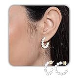 Sereney Pearl Hoop Earrings for Women with 14K Gold Sterling Silver 20mm Fashion Open Circle Pearl Stud Earrings as Dainty Pearl Earrings for Bridal Jewelry as Girl Wedding Earrings | Amazon (US)