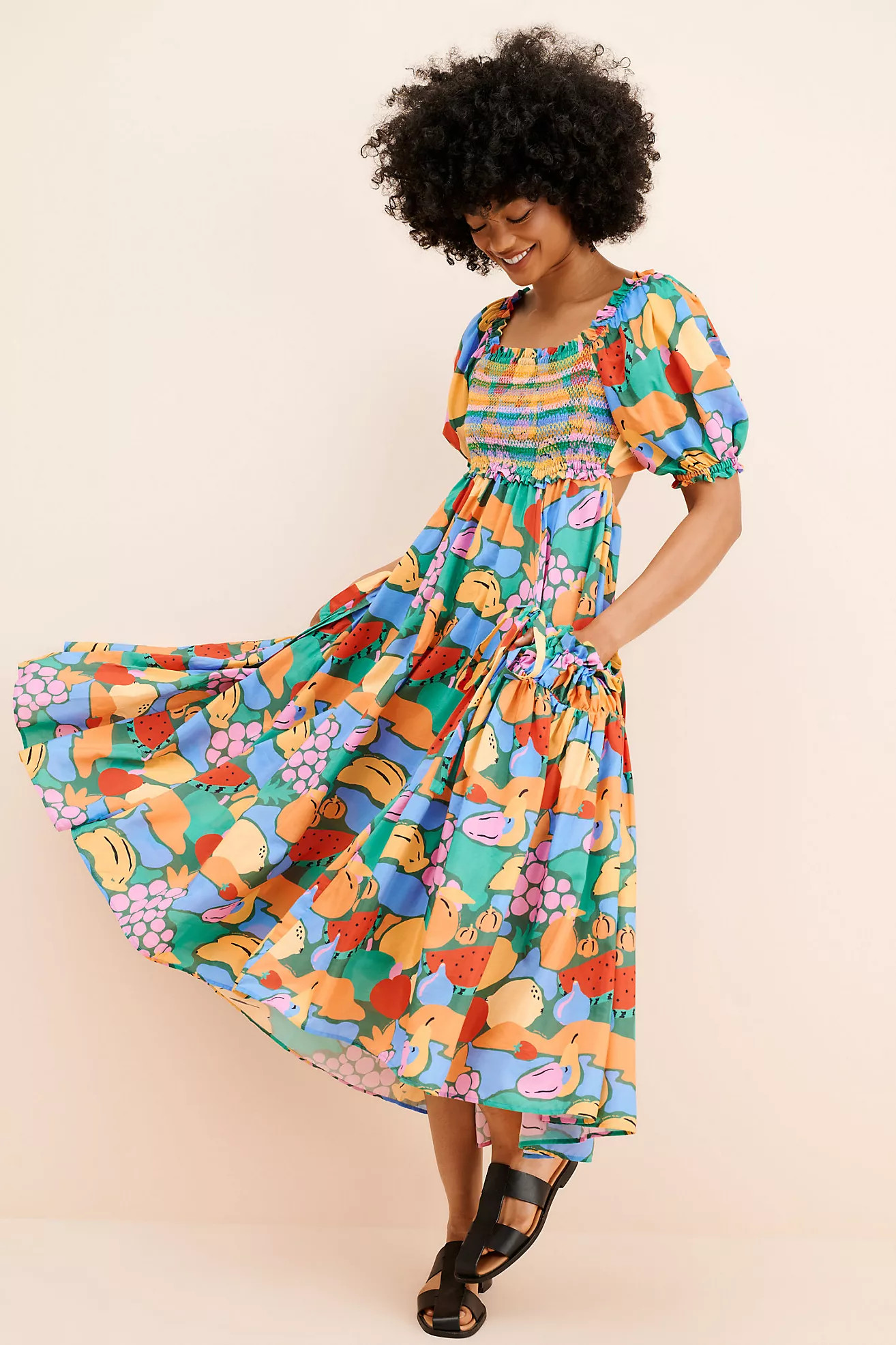 FARM Rio Fruit Landscape Short Sleeve Dress | Anthropologie (US)
