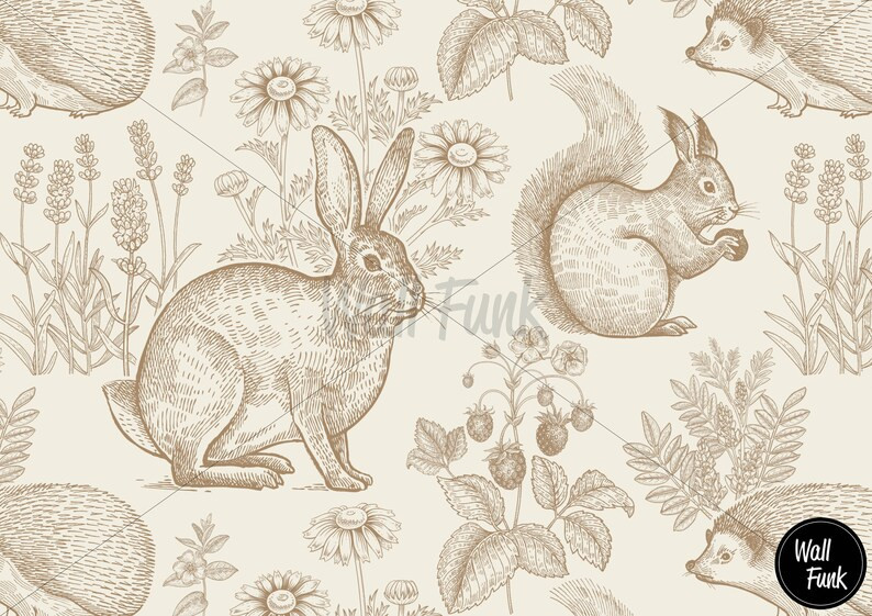 Woodland Nursery Wallpaper Removable Fox & Rabbit Wallpaper Pre-pasted Childrens Bedroom Wallpape... | Etsy (US)