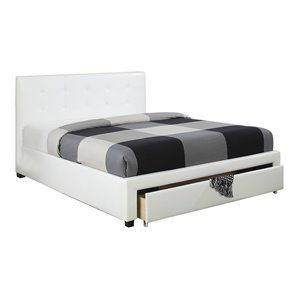 Simple Relax Faux Leather Upholstered & Solid Pine Full Size Bed in White | Cymax