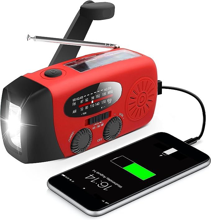 Emergency Hand Crank Radio with LED Flashlight for Emergency, AM/FM NOAA Portable Weather Radio w... | Amazon (US)