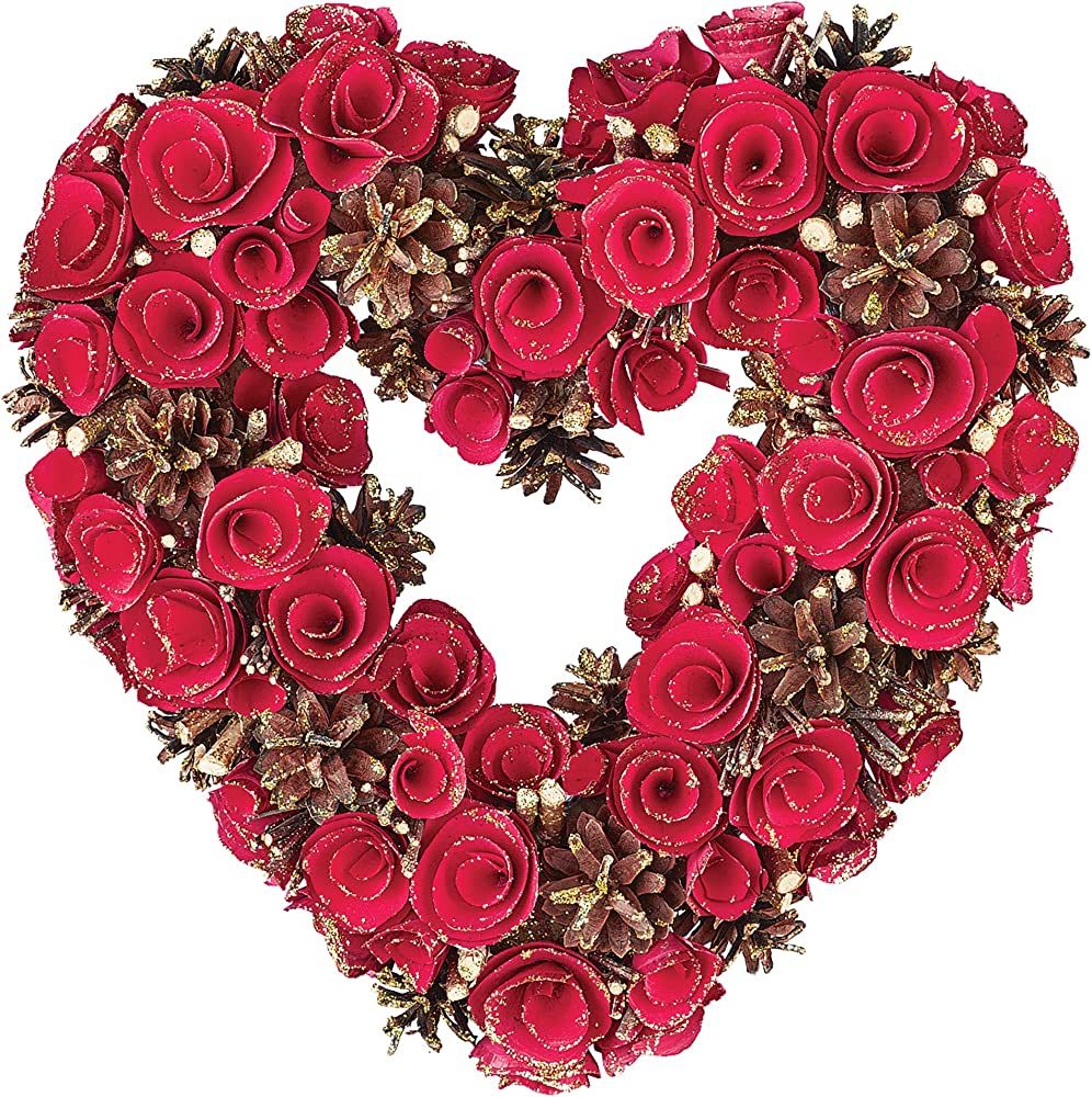 Collections Etc Holiday Pinecone and Rose Heart-Shaped Wreath | Amazon (US)
