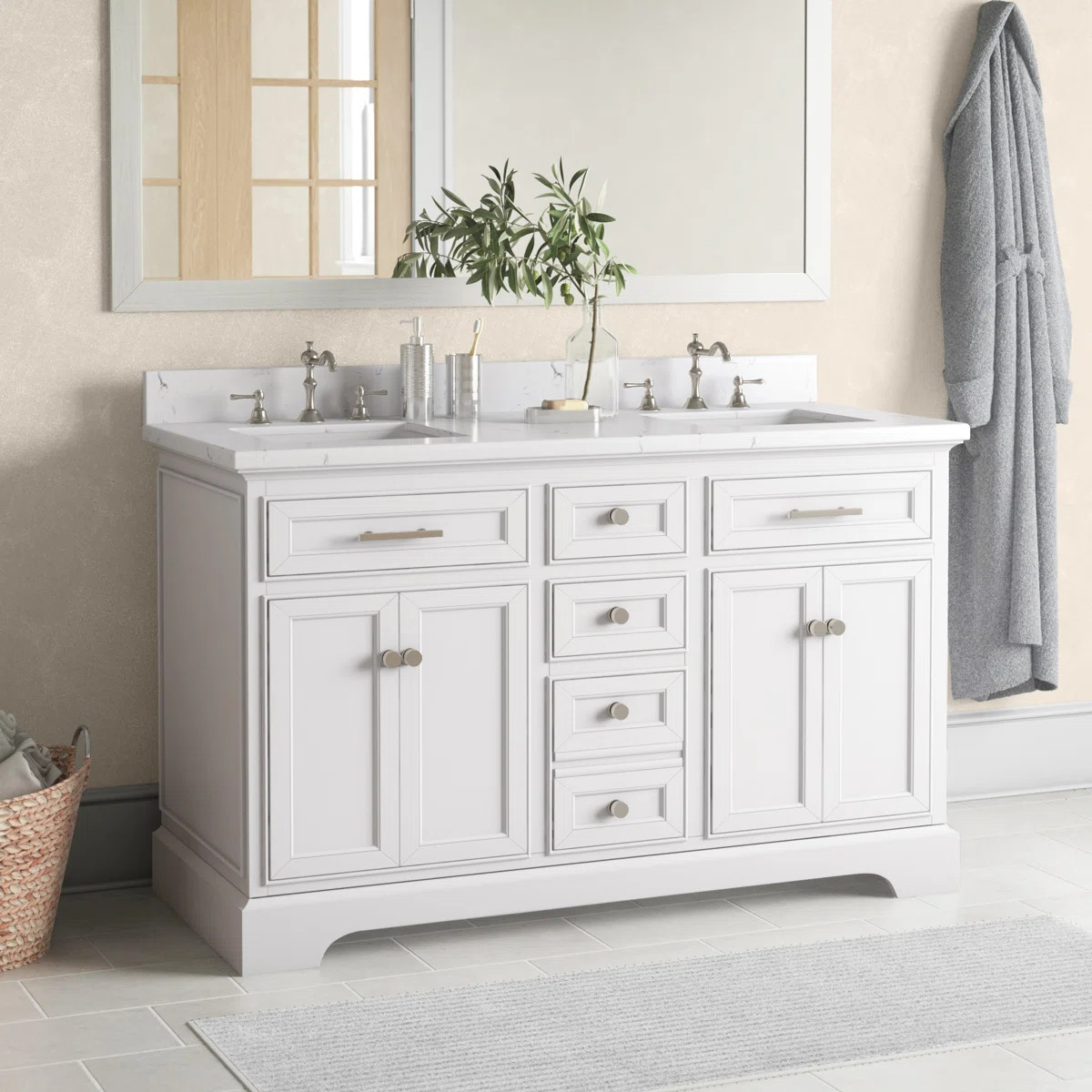 Three Posts™ Currahee 54'' Free-standing Double Bathroom Vanity with Engineered Stone Vanity To... | Wayfair North America