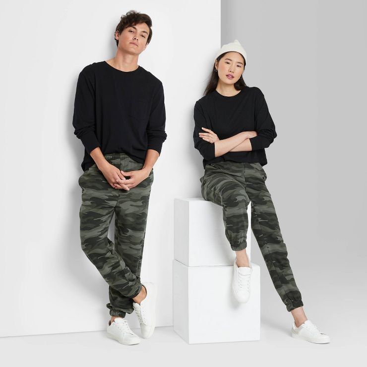 Women's High-Rise Fleece Sweatpants - Wild Fable™ Green Camo | Target