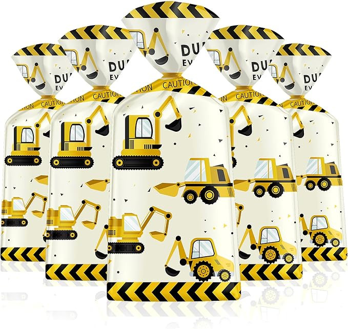 50 Pack Construction Party Favor Bags - Construction Theme Treat Bags, Truck Themed Cello Celloph... | Amazon (US)