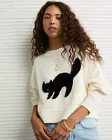 AE Black Cat Halloween Sweater | Aerie