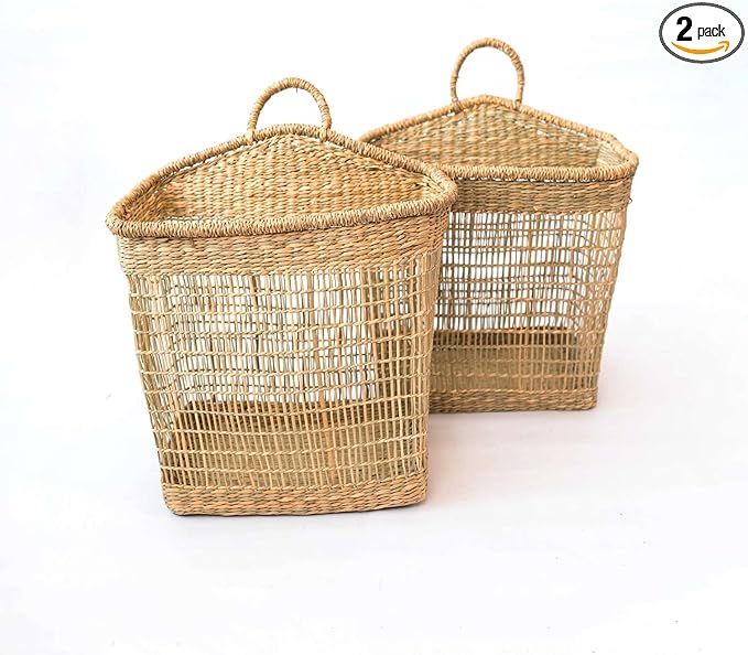 LiLaCraft Set of 2 Floppy Seagrass Baskets, natural Woven Storage Basket Handicraft, Wicker Baske... | Amazon (US)