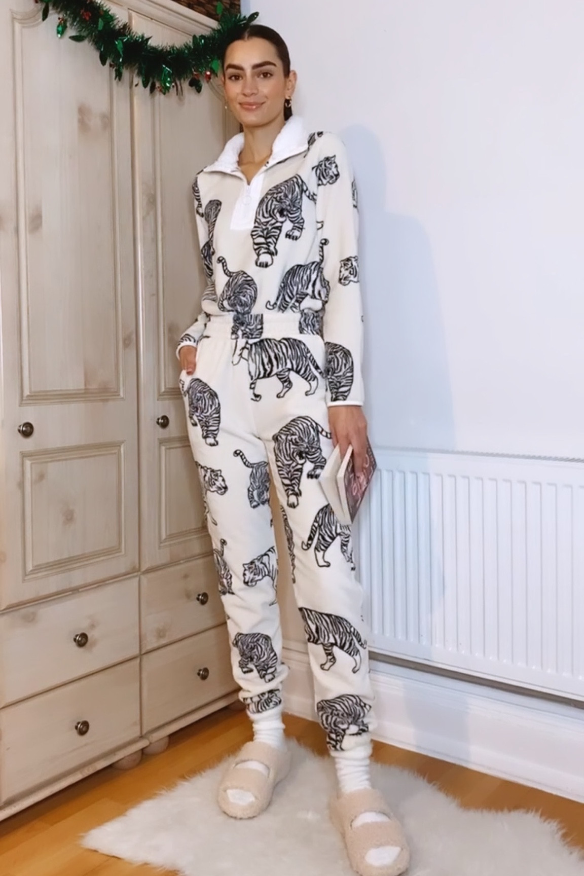 Cosy loungewear, fleece zip jumper and joggers, wool sliders slippers

#LTKSeasonal