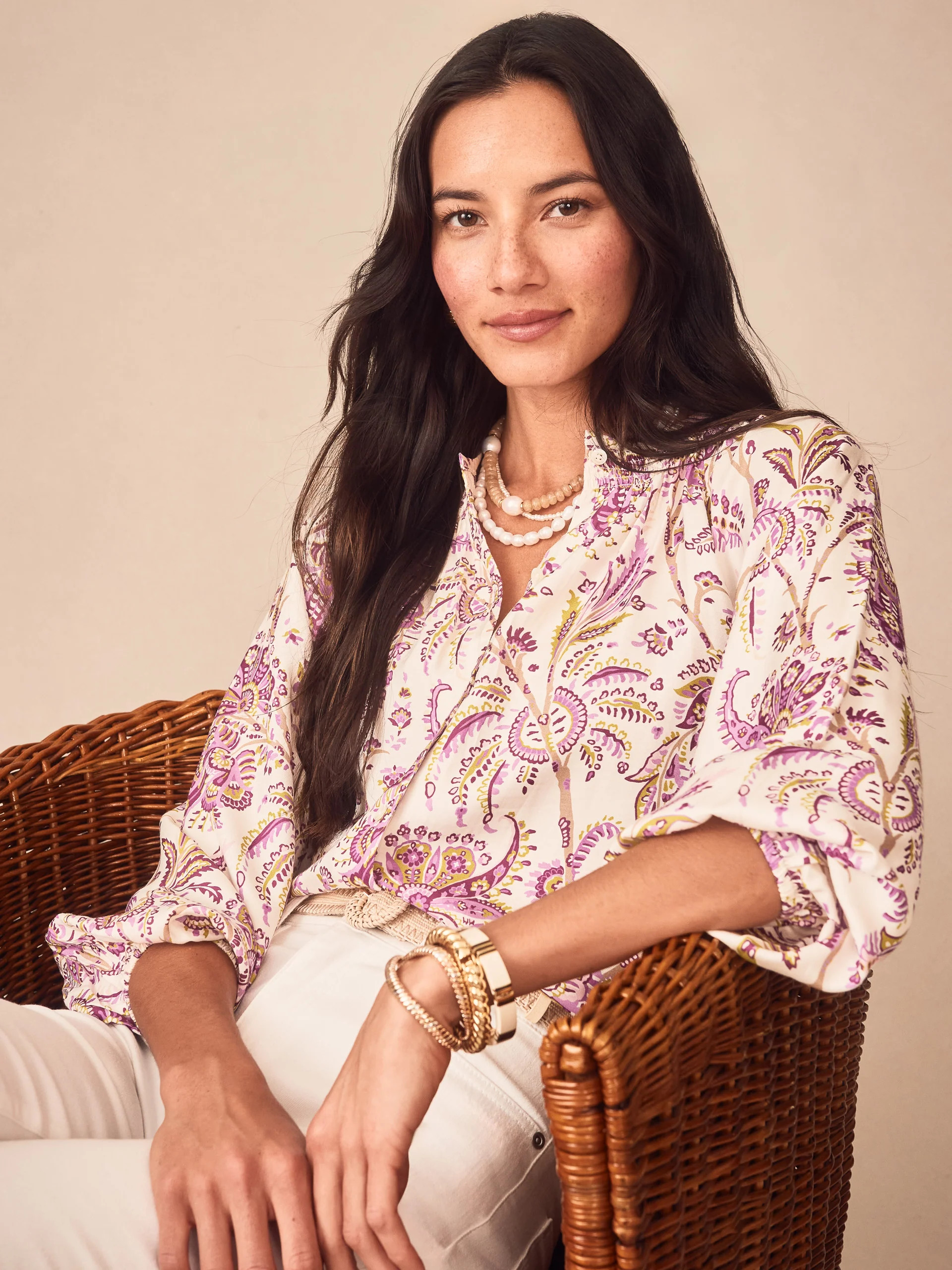Off_White/Multi Maxi Heirloom Paisley Constance Blouse | Women's Tops | J.McLaughlin | J.McLaughlin