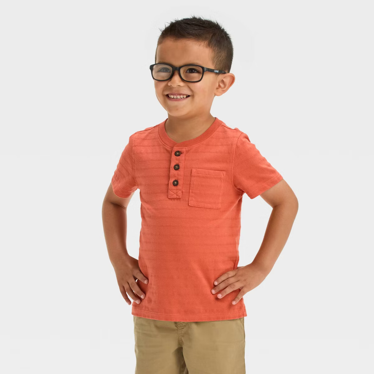 Toddler Boys' Solid Short Sleeve Henley T-Shirt - Cat & Jack™ Coral Orange 5T | Target