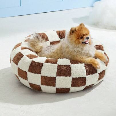 Lesure Donut Small Dog Bed - Round Cat Beds For Indoor Cats Calming Pet Beds, Cute Modern Beds With Jacquard Shaggy Plush & Anti Slip Bottom | SHEIN