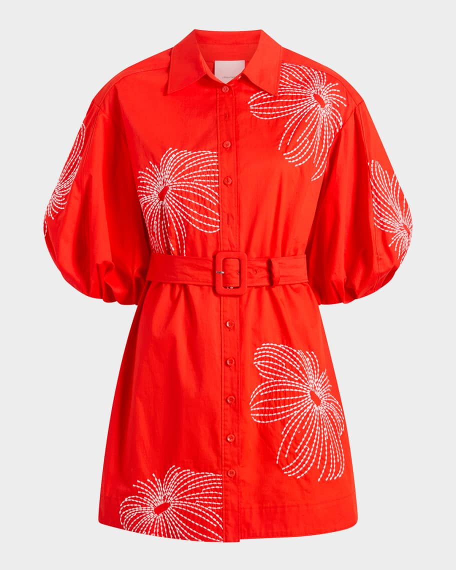 Rhea Sunburst Puff-Sleeve Mini Dress | Neiman Marcus