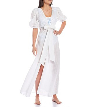 x Born on Fifth Palm Beach Puff Sleeve Tie Front Long Robe Swim Cover Up | Dillards