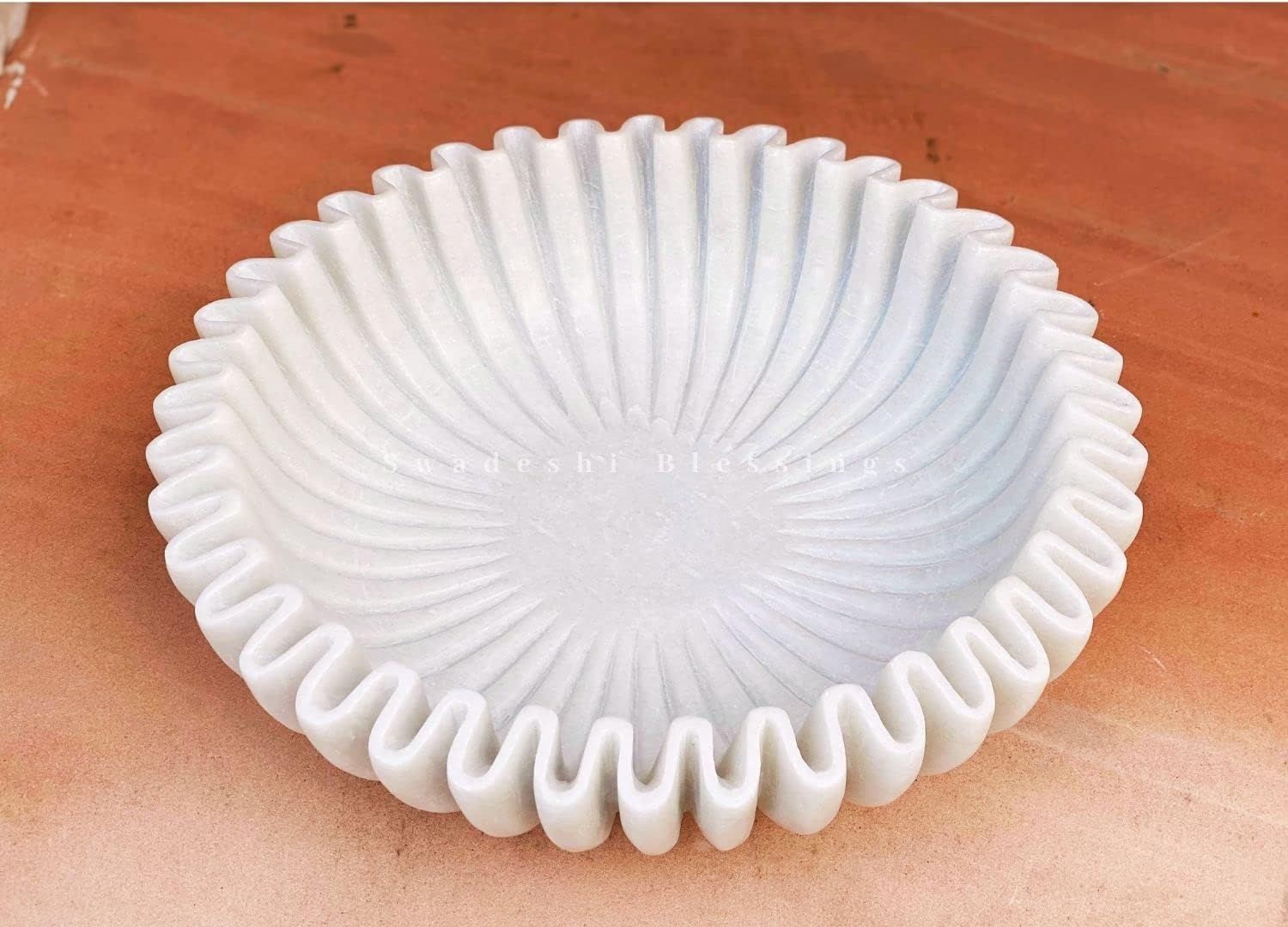 SWADESHI BLESSINGS HandCrafted Marble Ruffle Bowl /Antique Scallop Bowl/Fruit Bowl/Vintage Ring D... | Amazon (US)