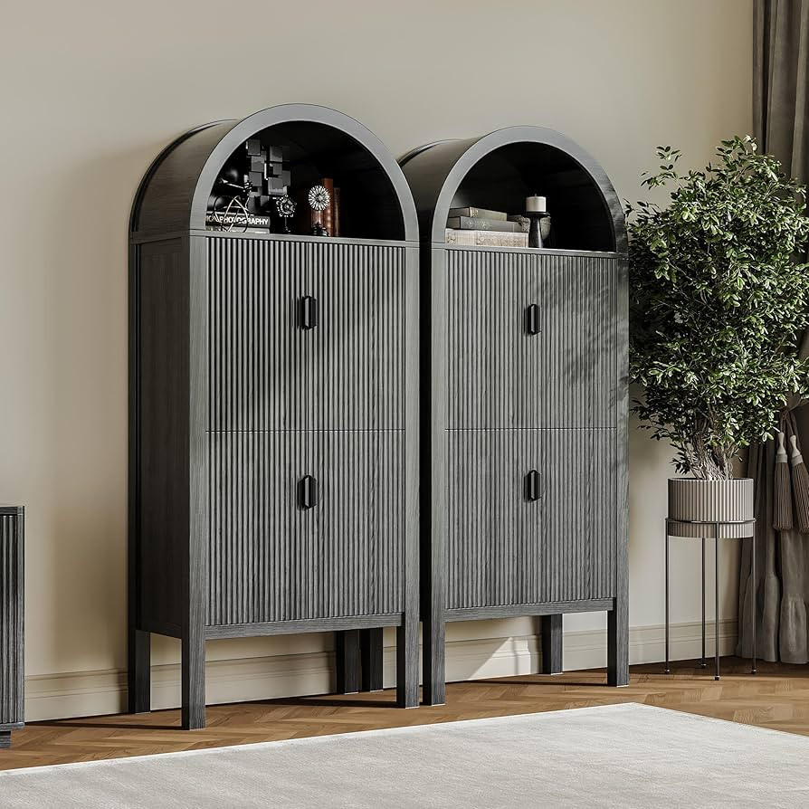 Amazon.com: 71" Tall Arched Fluted Storage Cabinet, Modern Arched Pantry Cabinet with 4 Tier Shel... | Amazon (US)