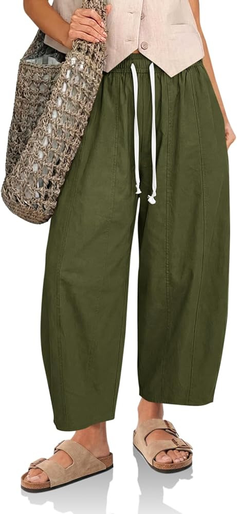 Cicy Bell Womens Baggy Barrel Pants High Waisted Wide Leg Casual Elastic Drawstring Cropped Loose... | Amazon (US)