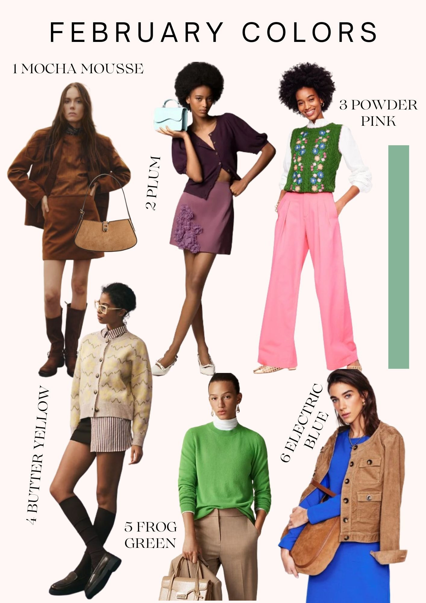 Color of the year, according to Pantone: 🟤Mocha Mousse. The other popular color trends to consider this February: 🟣plum, 🩷soft powder pink, 🟡butter yellow, 🟢frog green and 🔵electric blue.  

#LTKstyletip #LTKdatenight #LTKworkwear