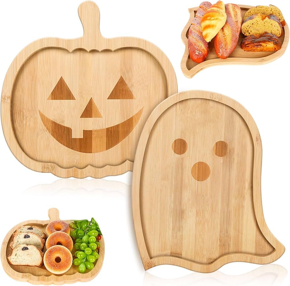 Whaline 2Pcs Halloween Charcuterie Board Pumpkin Ghost Serving Trays Bamboo Cheese Platter Tray A... | Amazon (US)