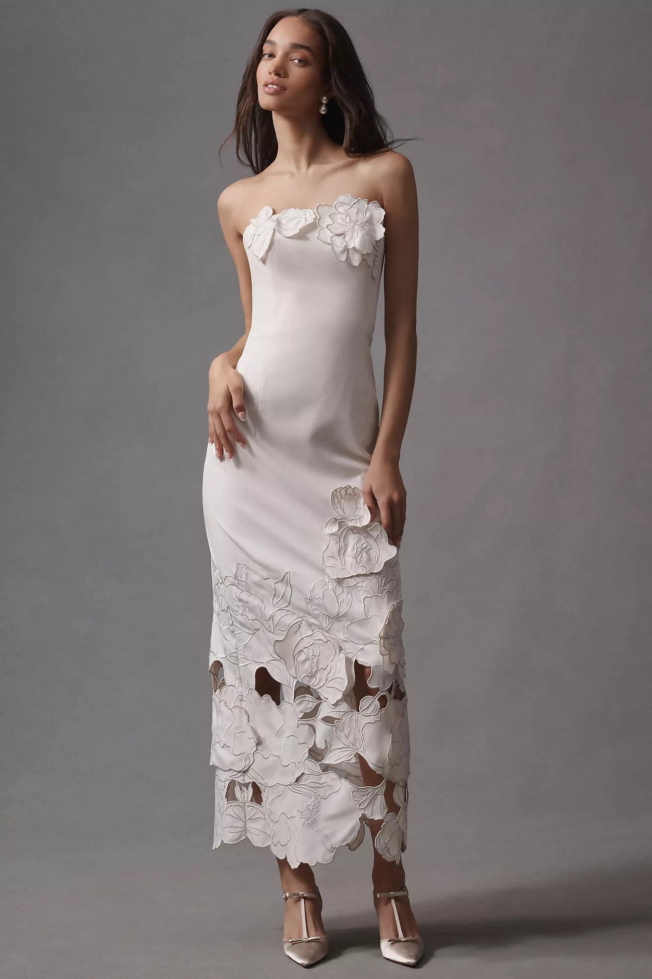 LEO LIN Rayne Strapless Appliqué Midi Dress | Anthropologie (US)
