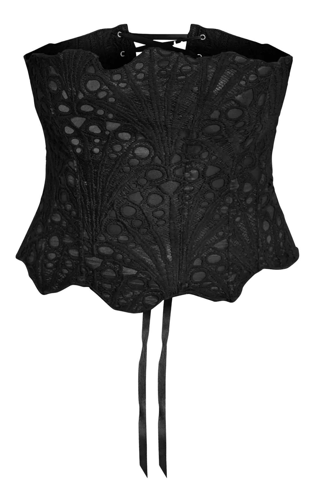 Black Textured bandeau Sheer Floral Lace Corset | PrettyLittleThing USA | PrettyLittleThing US