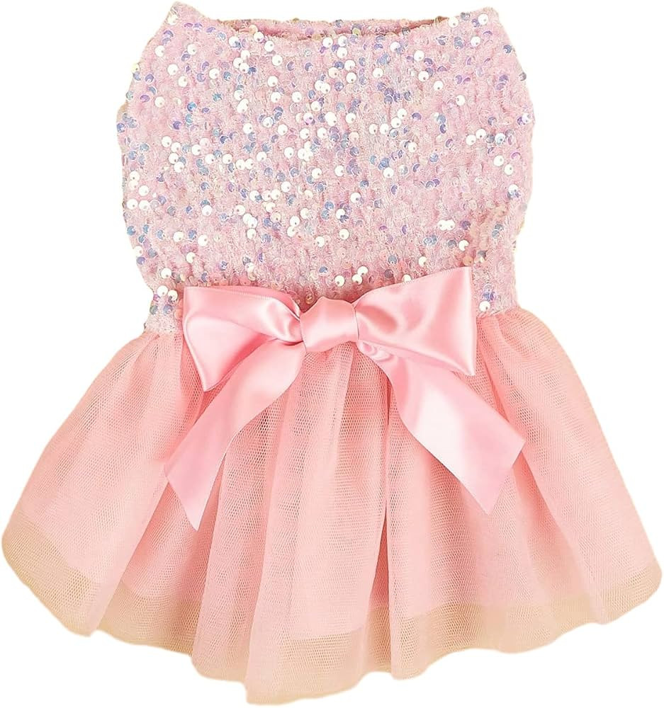 QWINEE Bow Decor Dog Dress Cute Puppy Dress Skirt Tutu Bling Princess Cat Dress Summer Birthday P... | Amazon (US)