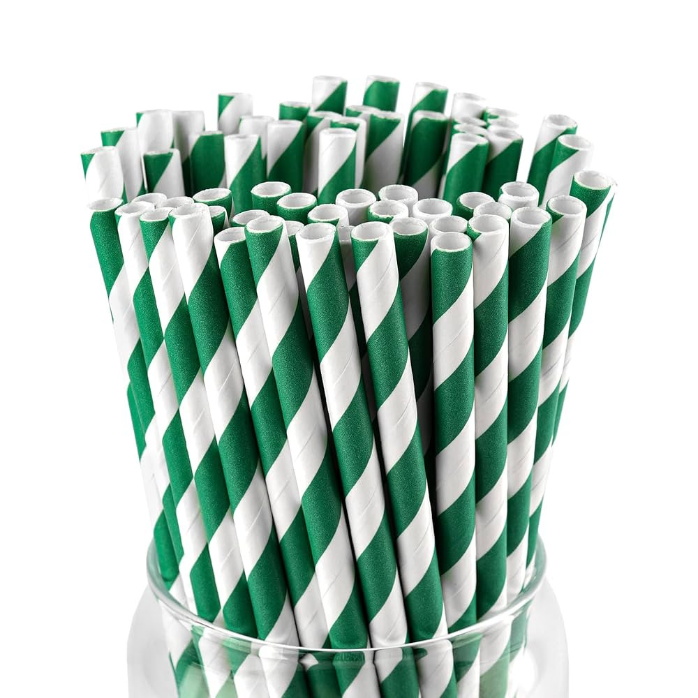 [100 Pack] Green Straws, Disposable Christmas Green and White Striped Straws for Cocktails, Milks... | Amazon (US)