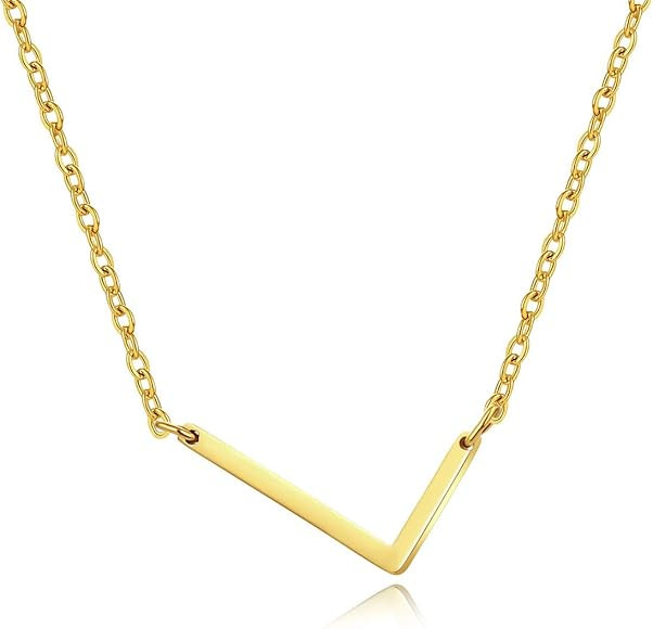 MOMOL Sideways Initial Necklace 18K Gold Plated Stainless Steel Tiny Initial Necklace Dainty Pers... | Amazon (US)