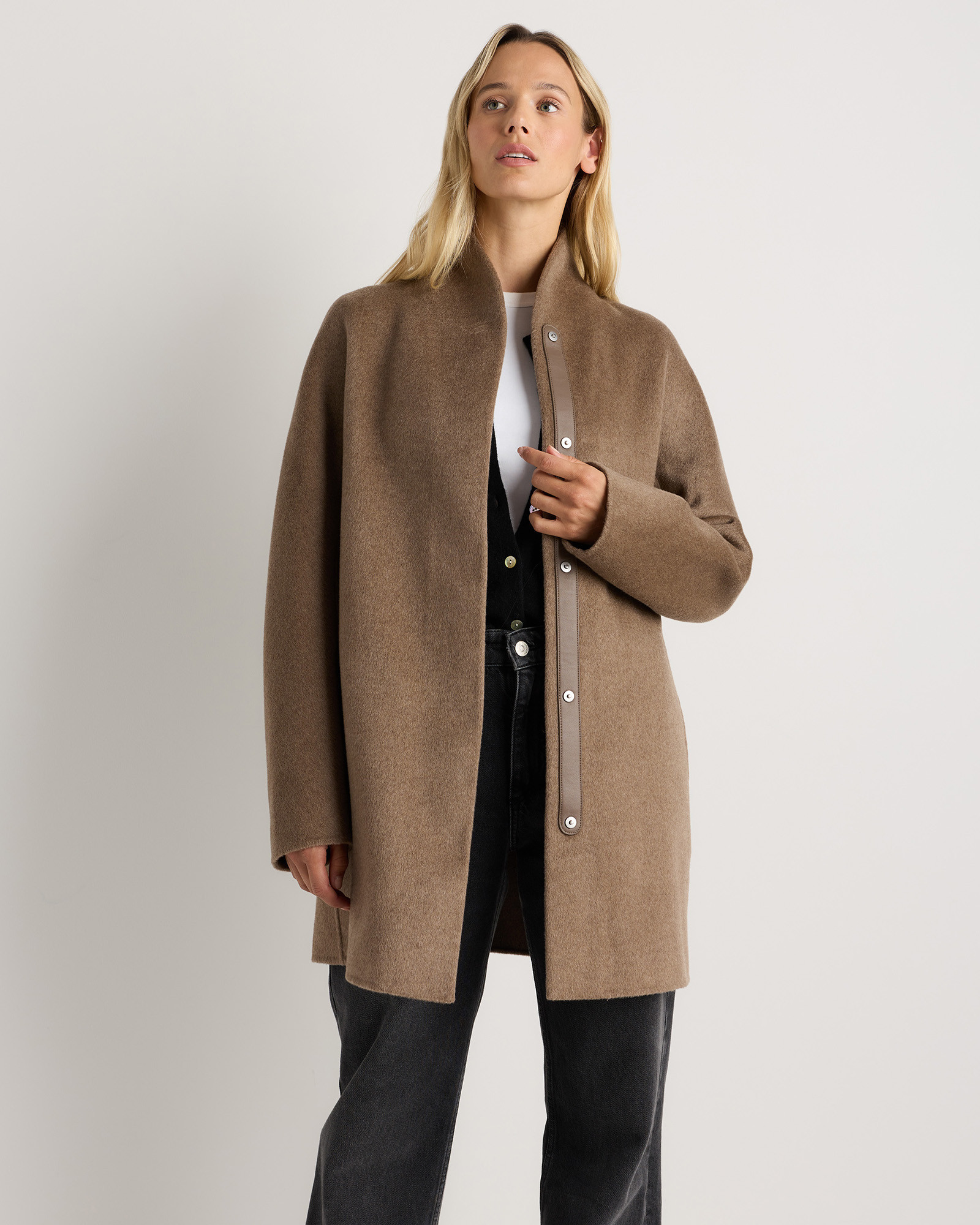 Quince | Women's 100% Mongolian Cashmere Double-Faced Cocoon Coat in Heather Taupe, Size Small, Wool | Quince