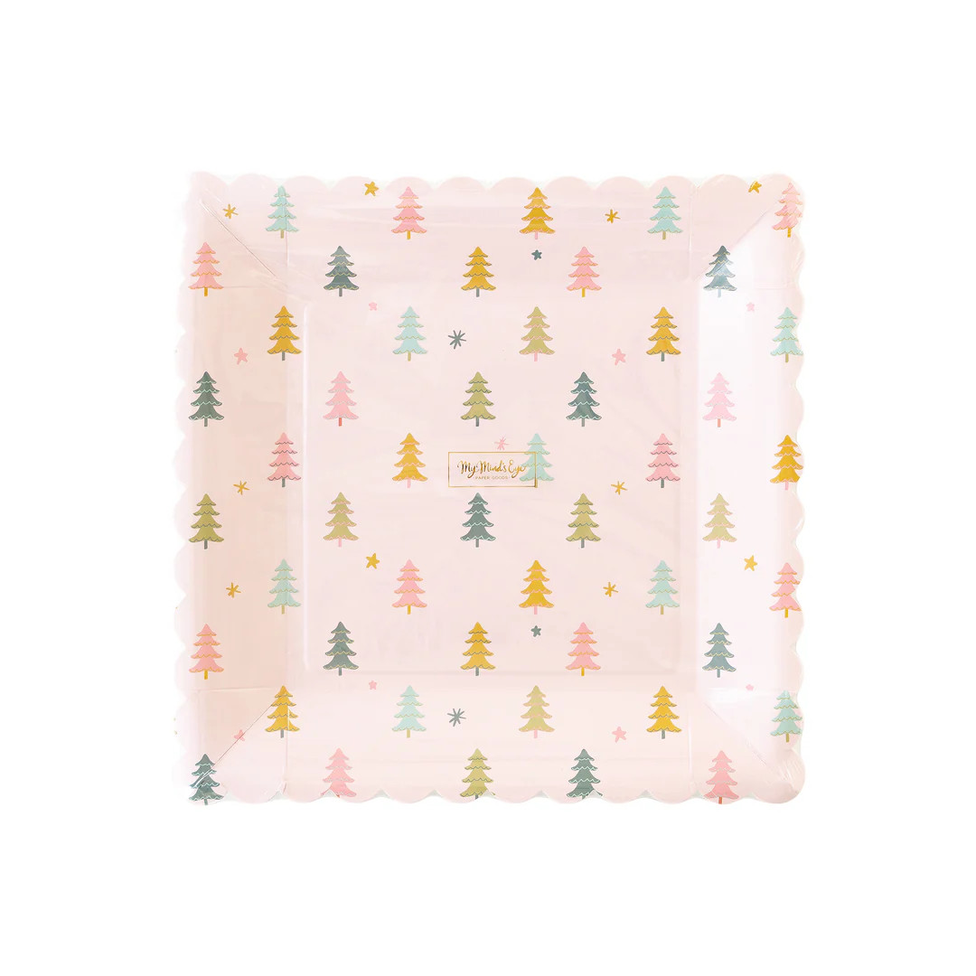 Bright Holiday Square Scallop Trees Paper Plate | My Mind's Eye