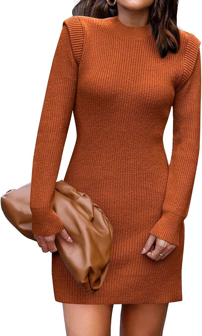 BTFBM Women Sweater Bodycon Short Dress Long Sleeve Crew Neck Slim Fit Solid Dressy Fall Winter M... | Amazon (US)