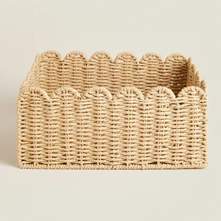 Hand-Woven Scalloped Basket, Paper Rope Storage Basket for Home Organization, Khaki Decorative Shelf Bin for Clothes, Toys, Sundries, Desktop, 9.45 x 9.45 x 5.51 in / 24 x 24 x 14 cm | Walmart (US)