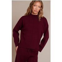 Burgundy Seam Detail Oversized Knitted Jumper | PrettyLittleThing IE