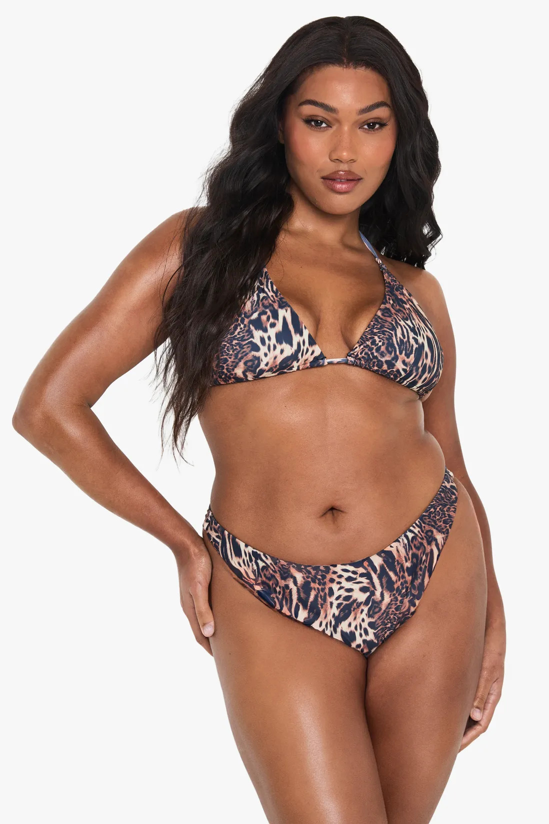 Plus Swimwear Essentials Leopard Triangle Bikini Top | boohoo (US & Canada)