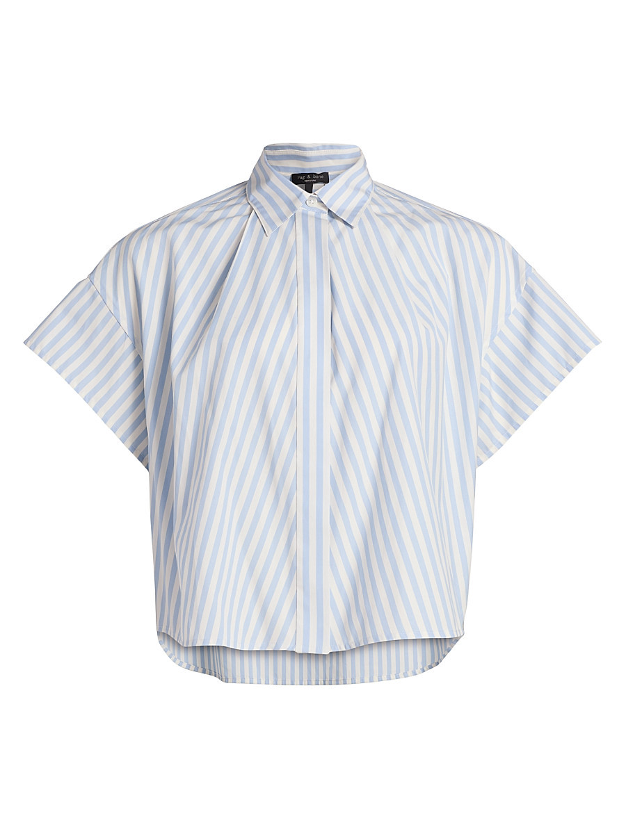 Women's Martha Striped Cotton Poplin Boxy Shirt - Light Blue Stripe - Size Small | Saks Fifth Avenue