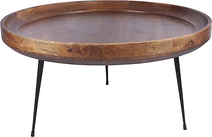 The Urban Port Round Mango Wood Coffee Table with Splayed Metal Legs, Brown and Black | Amazon (US)