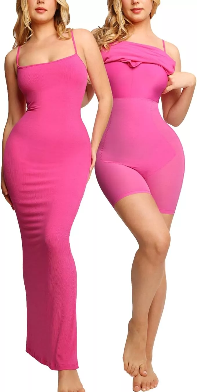 Popilush Bodycon Mini Shaper Split Summer Dress Built in Shapewear Bra 8 in  1 Slip Dress for Women Pink at  Women's Clothing store