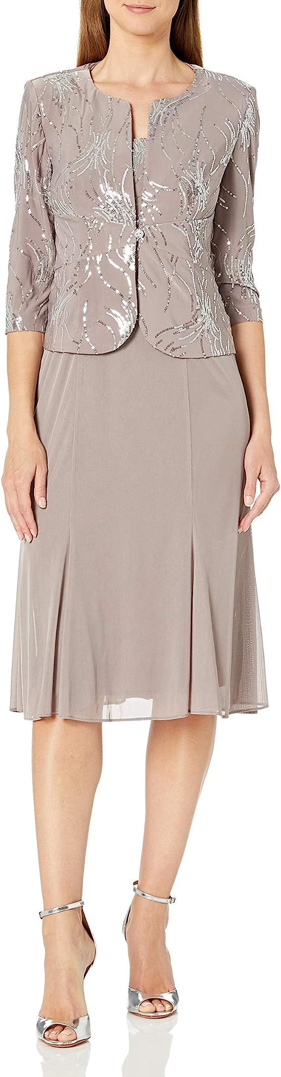 Alex Evenings Women's Tea Length Mock Dress with Sequin Jacket (Petite and Regular Sizes) | Amazon (US)