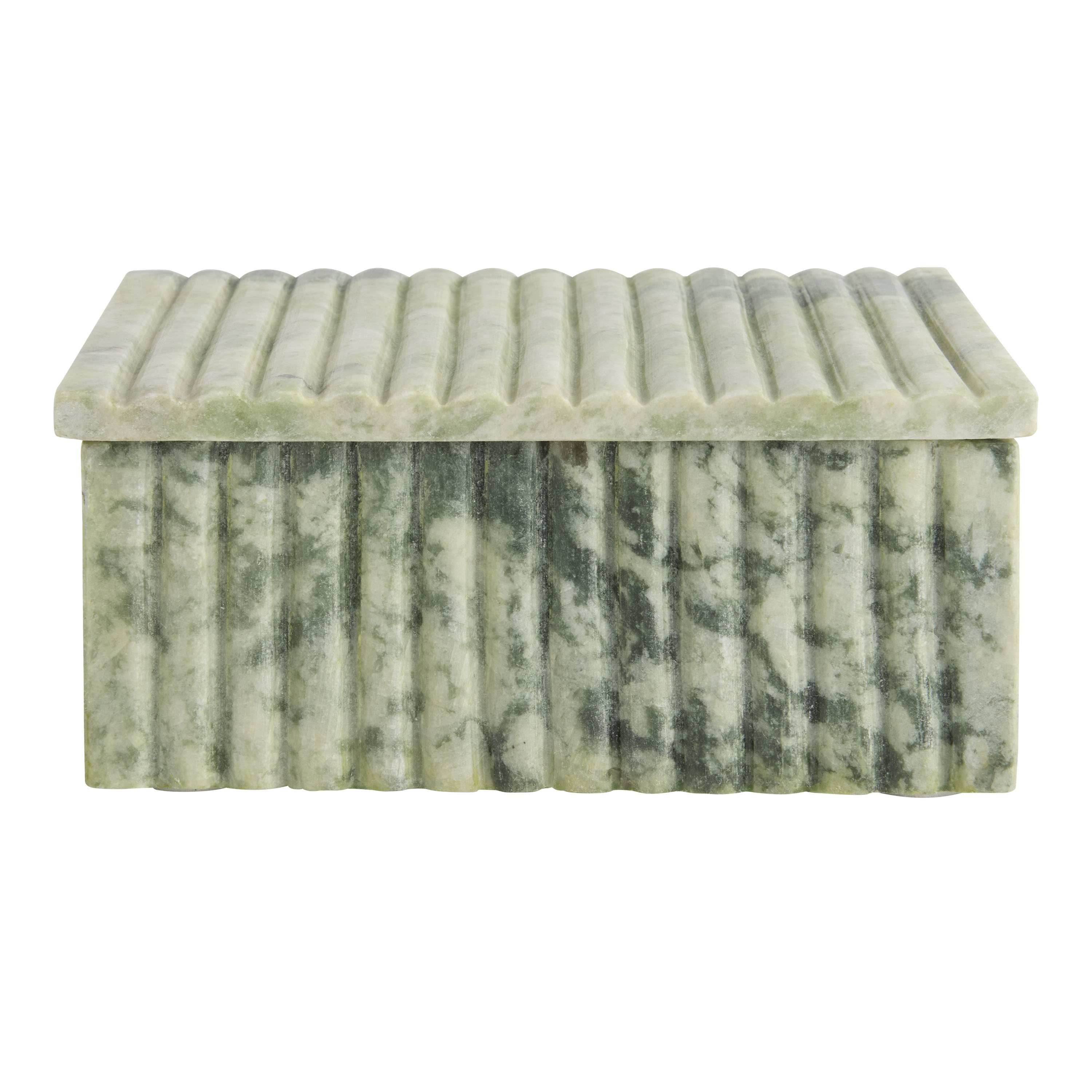 Natural Green Marble Fluted Trinket Box | World Market