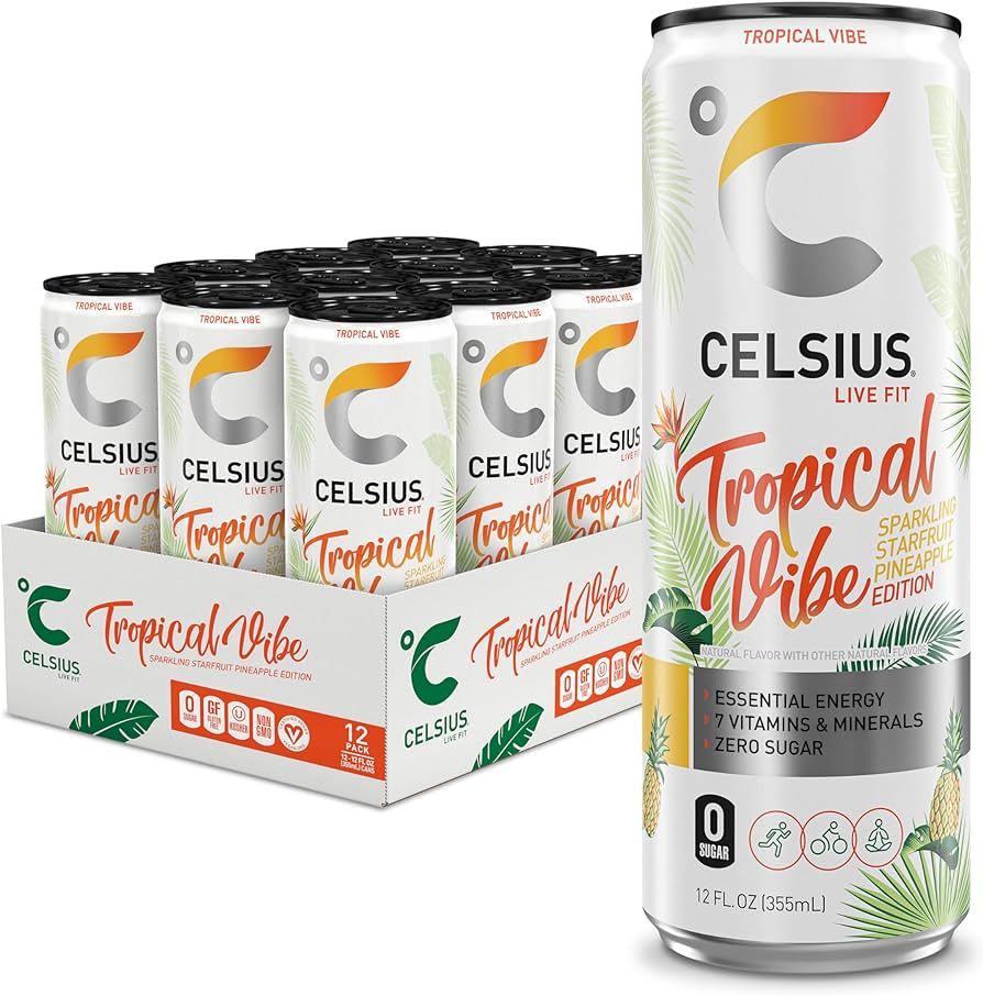 CELSIUS Sparkling Tropical Vibe, Functional Essential Energy Drink 12 Fl Oz (Pack of 12) | Amazon (US)
