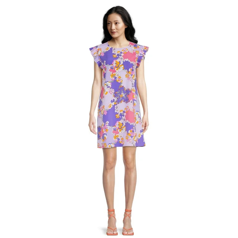 Nine.Eight Women's Print Flounce Sleeve Dress - Walmart.com | Walmart (US)