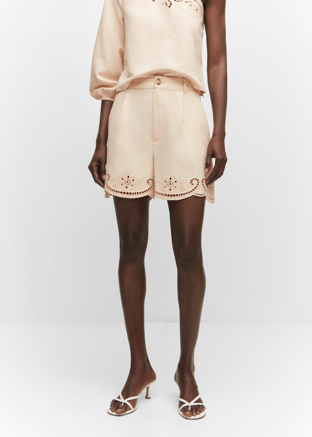 Embroidered openwork shorts -  Women | Mango USA | MANGO (US)