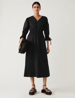 Pure Cotton V-Neck Midaxi Waisted Dress | M&S Collection | M&S | Marks & Spencer (UK)
