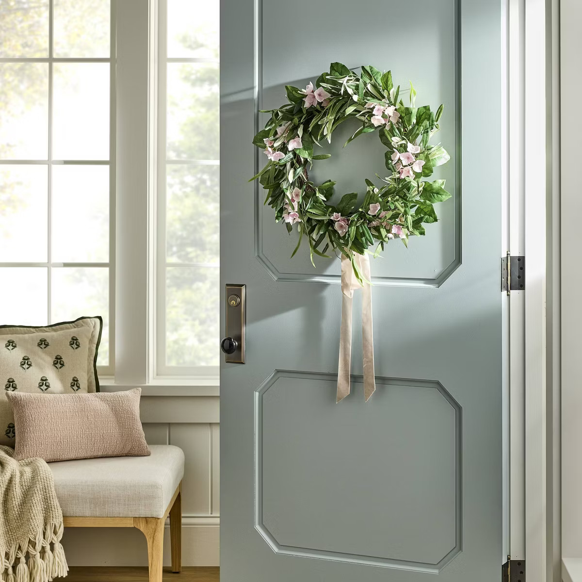 Floral Wreath with Ribbon Purple - Threshold™ designed with Studio McGee | Target