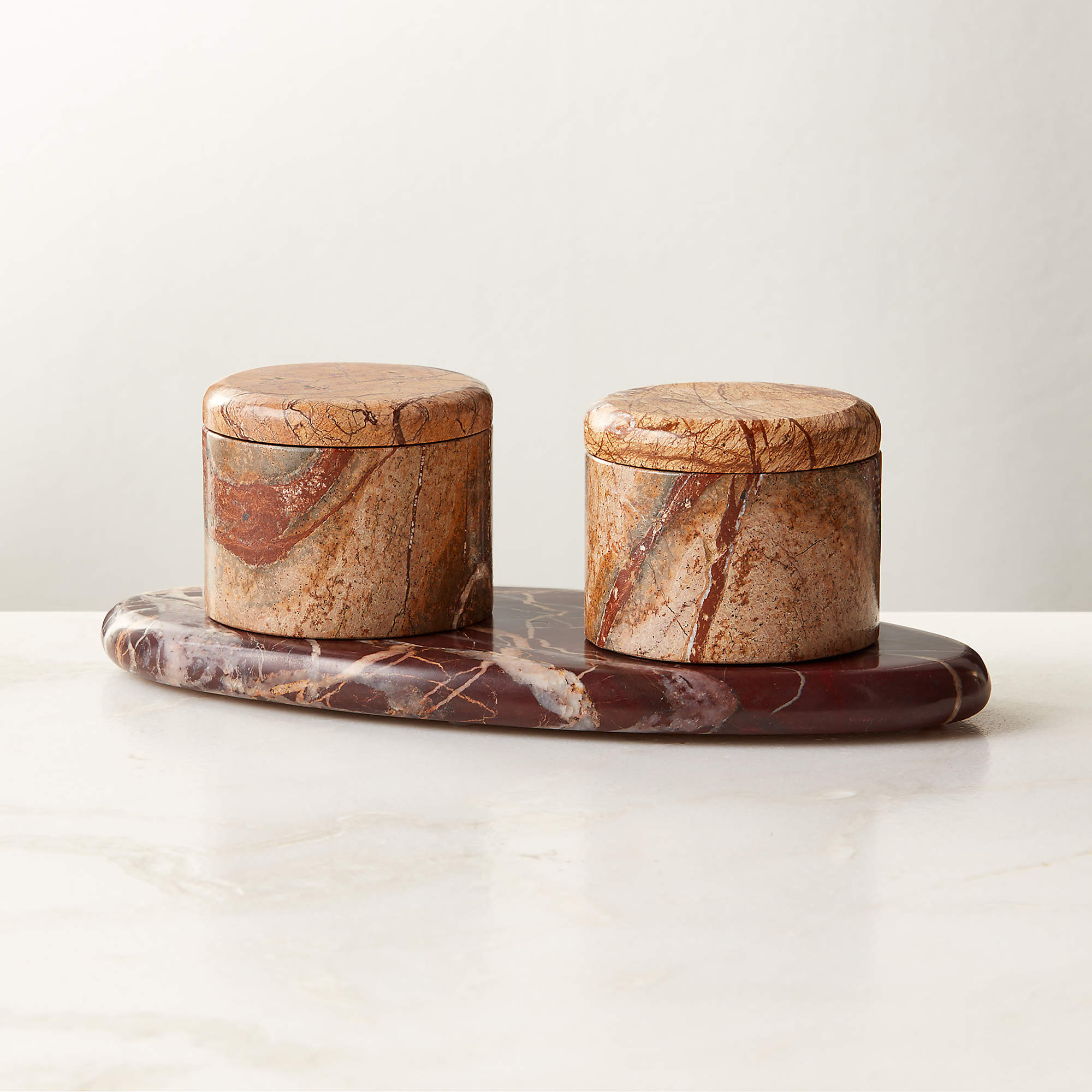 Zetes Tan and Red Marble Salt Cellars, Set of 3 + Reviews | CB2 | CB2