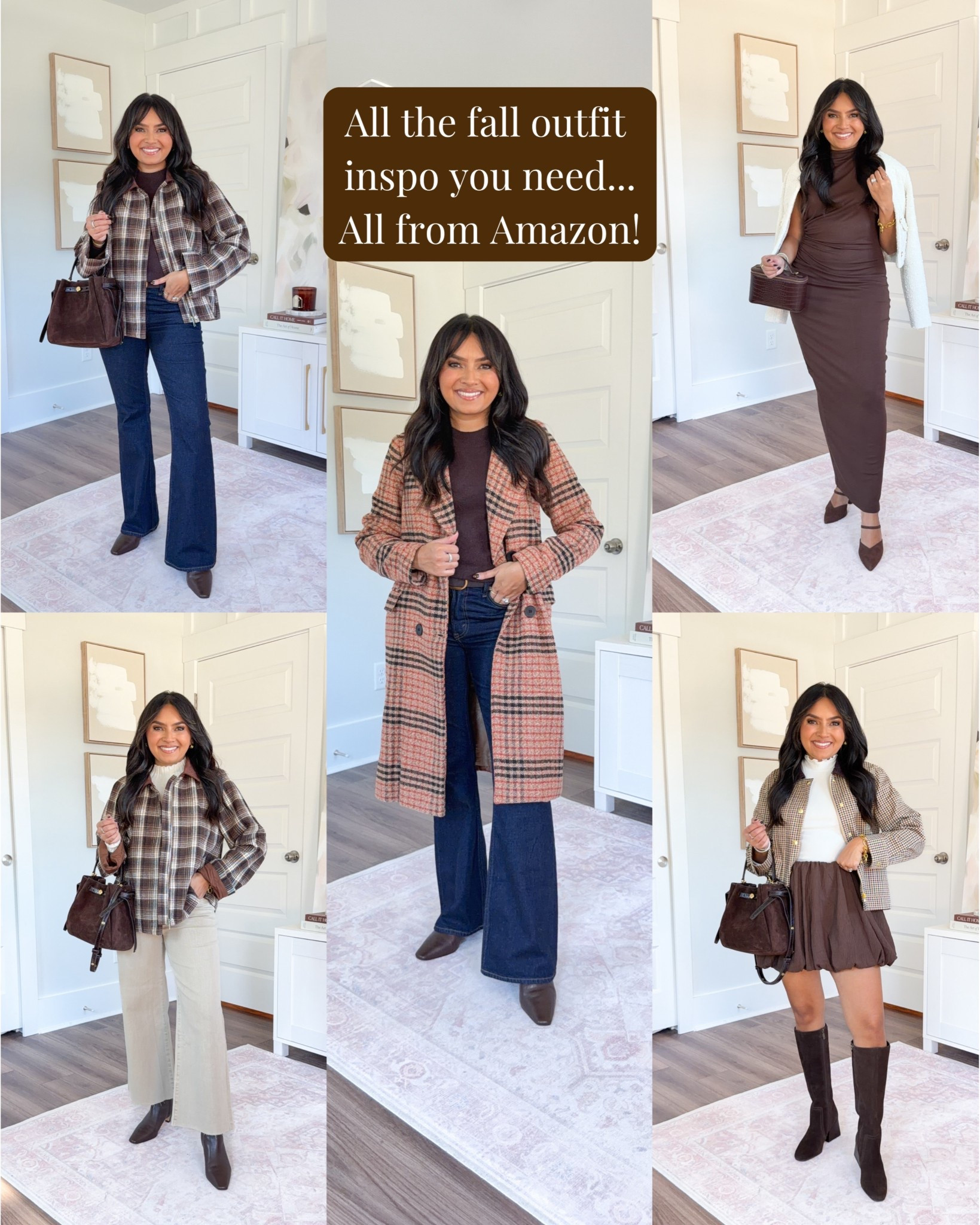 Brown dress size small TTS 
Brown skirt size xs TTS 
Coffee brown plaid jacket size small TTS 
Camel plaid coat size xs TTS 

#LTKGiftGuide #LTKStyleTip #LTKFindsUnder50