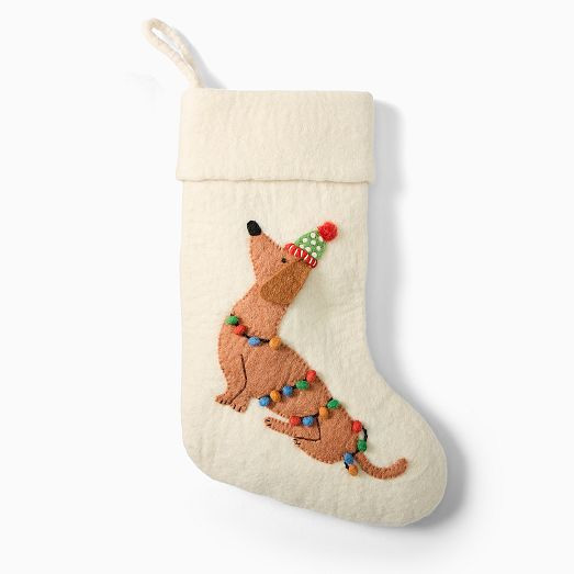 Dachshund in Lights Felt Stocking | West Elm (US)