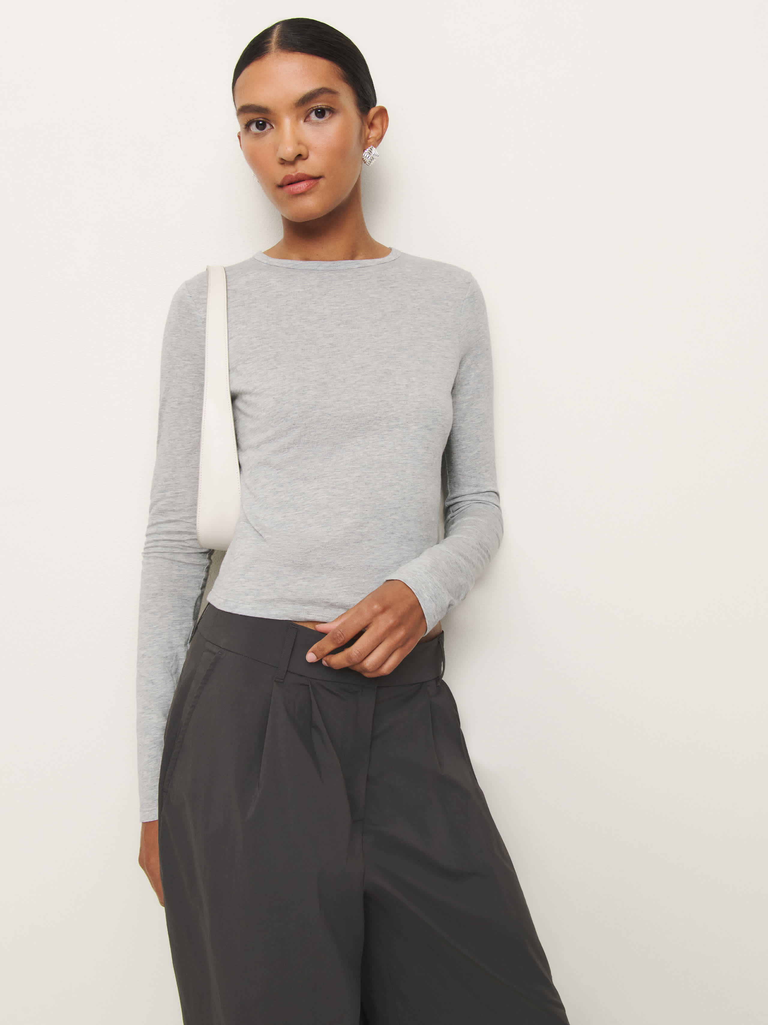 Reformation Ezra Slim Fit Long Sleeve Heather Grey Medium | Reformation (Global)