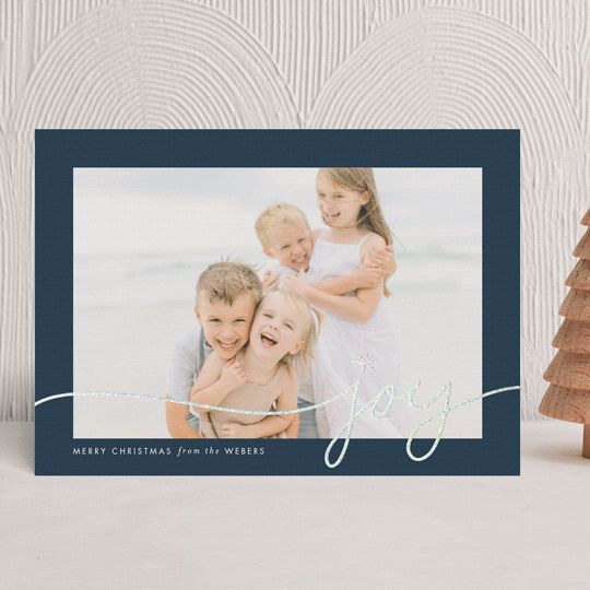 "joy line" - Customizable Foil-pressed Holiday Cards in White by Sarah Curry. | Minted